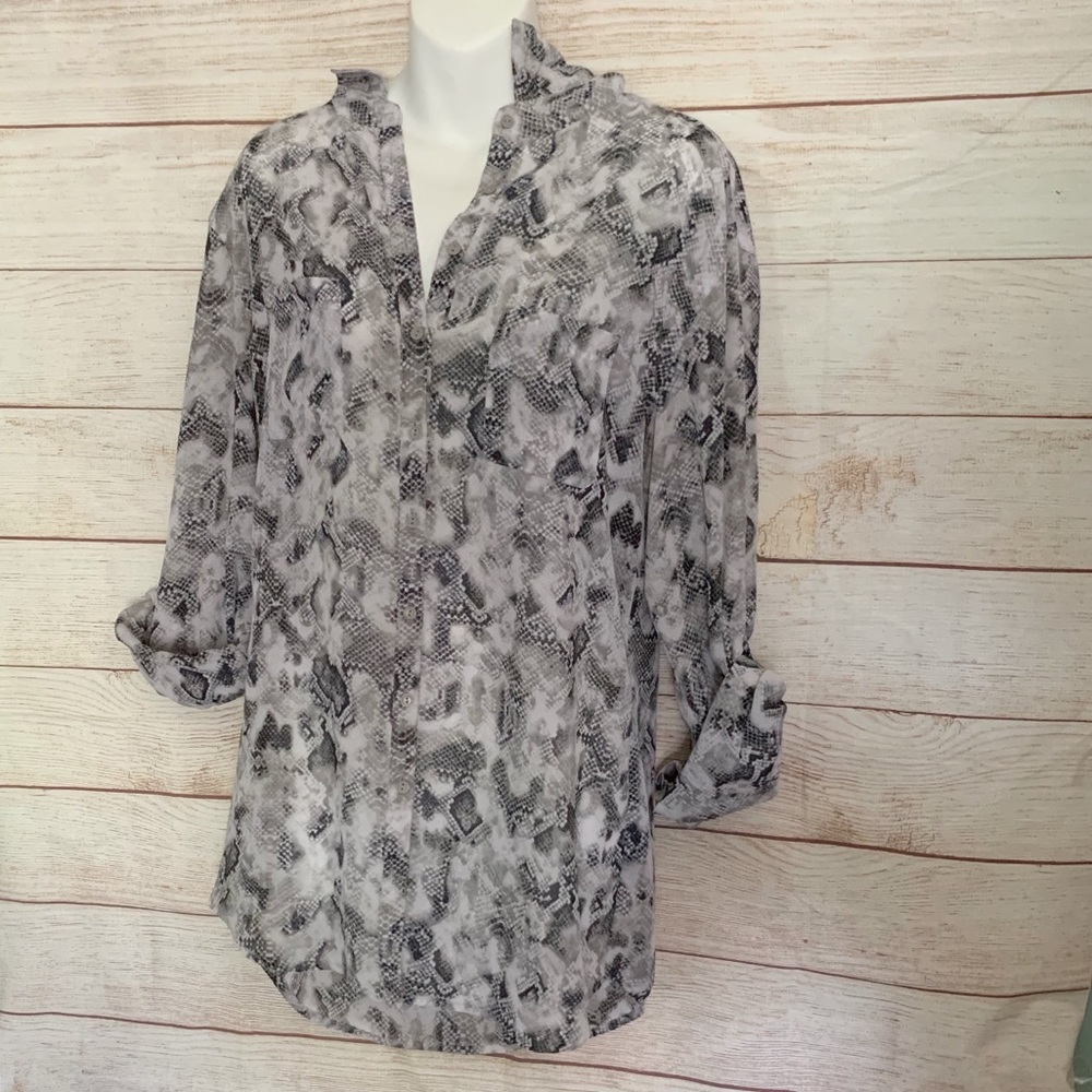 KARDASHIAN KOLLECTION Snake Button Up Blouse